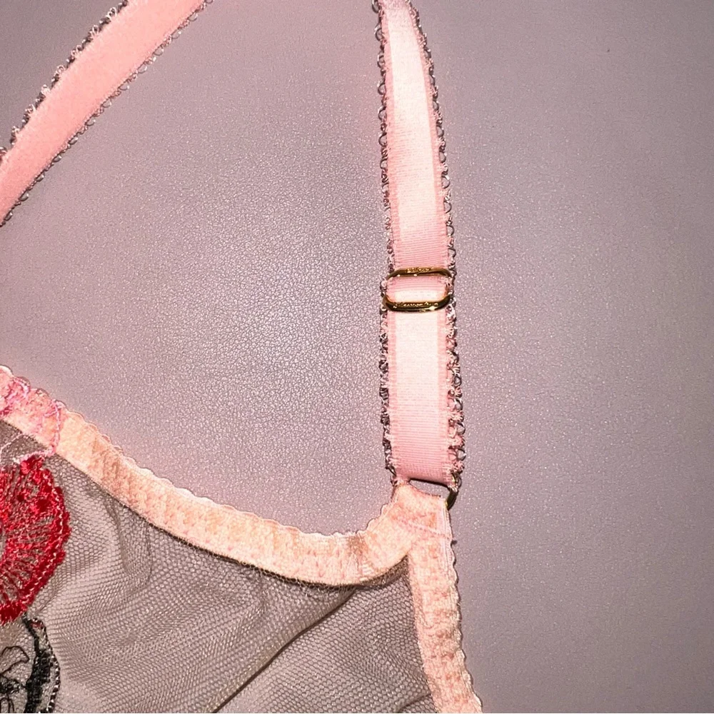 Agent Provocateur Pink Zuri Underwired Bra Size 36DD Italian Tulle Sheer Embroid